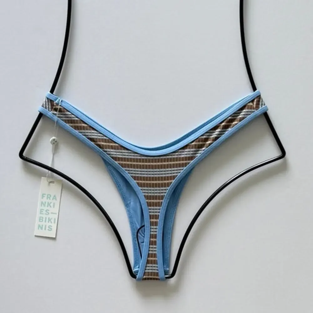 Frankie’s Bikinis Full Moon Striped Micro Bikini Bottom - Ocean Stone - M - NWT